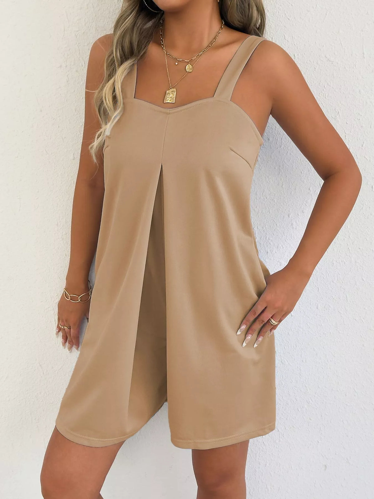 Sweetheart Neck Wide Strap Romper with Slit