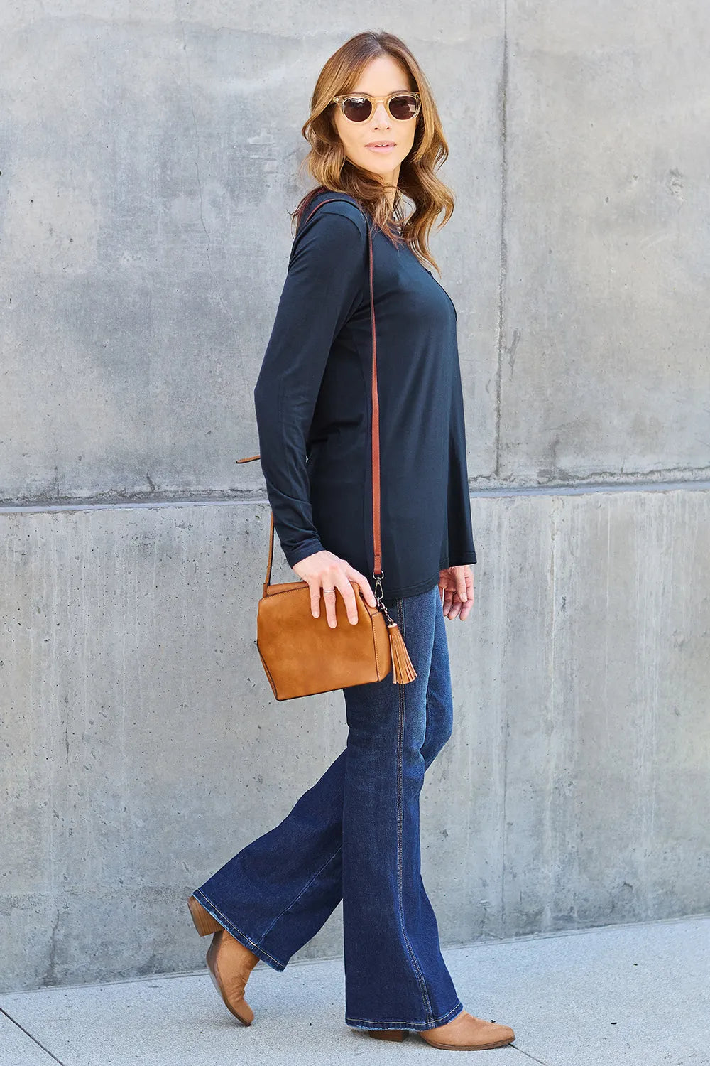 Basic Bae Pocketed Round Neck Long Sleeve Top
