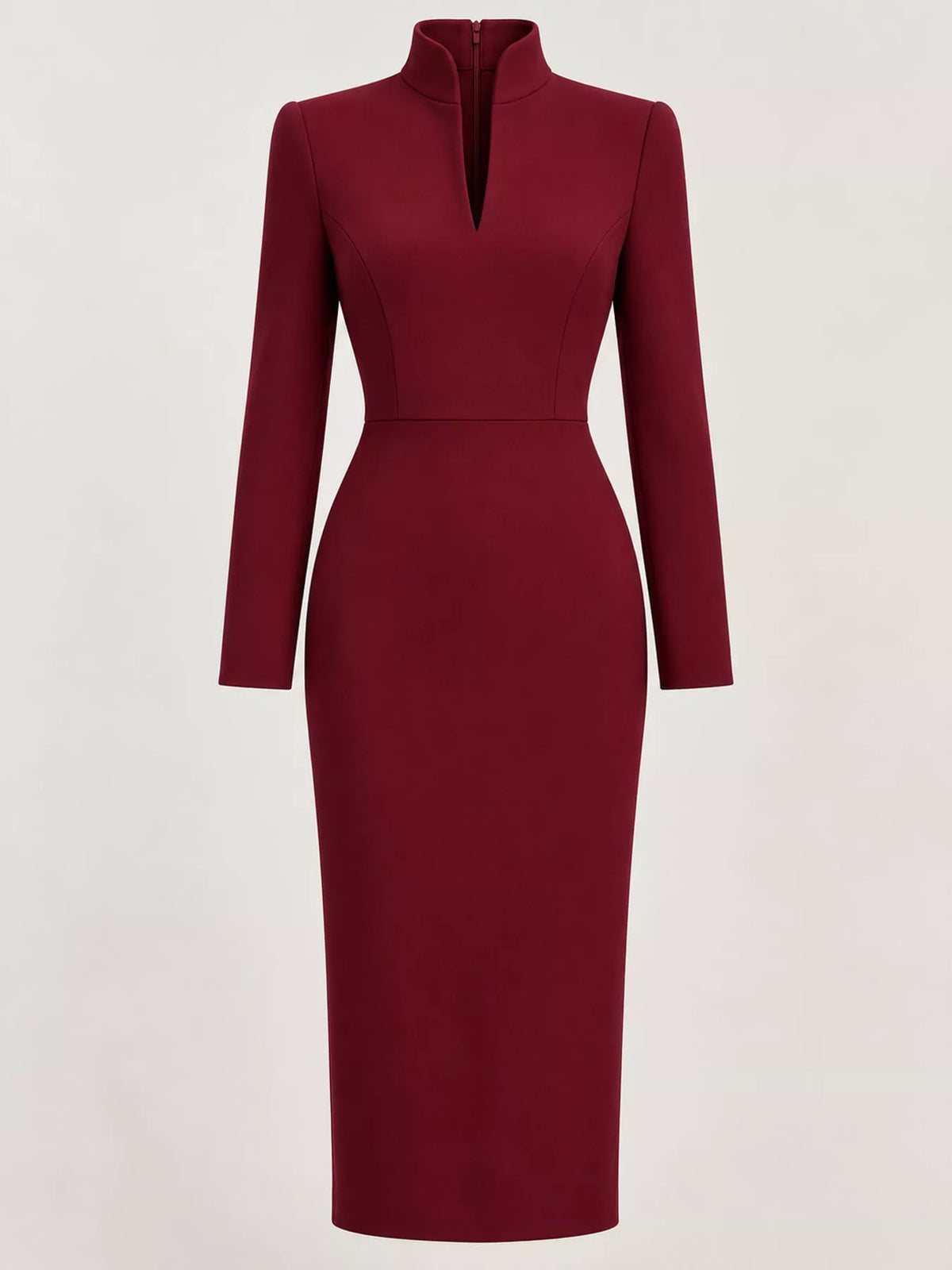 Plus Size Stand-Collar Long-Sleeve Midi Dress