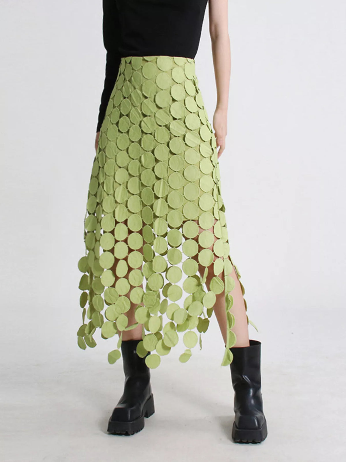 Fringe Midi Skirt with Asymmetrical Cutout