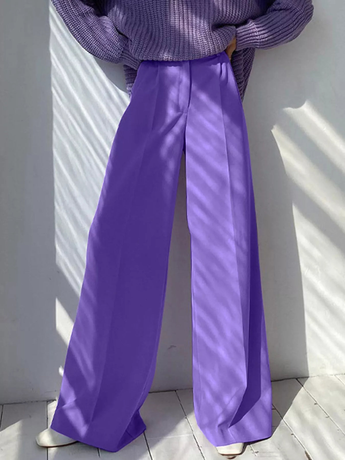 Pleated Wide Leg Pants in Blue