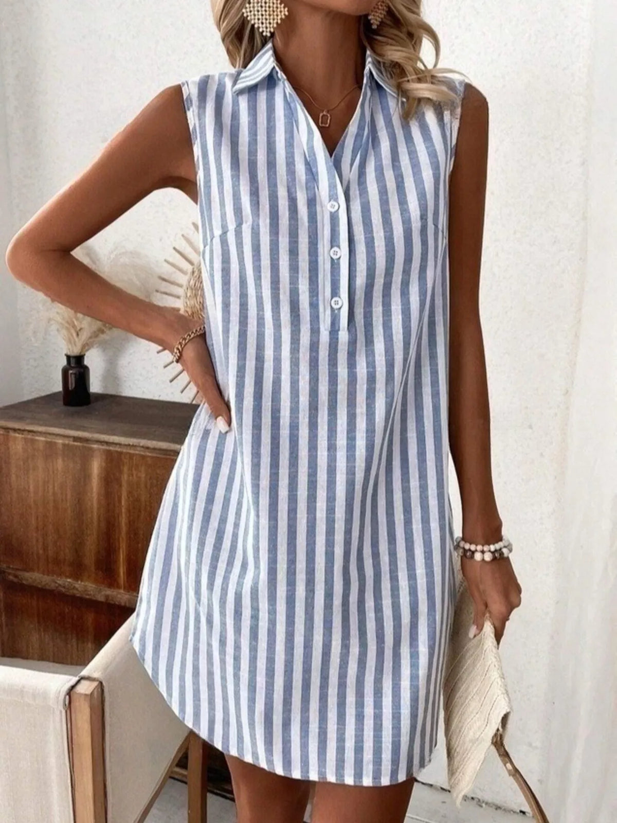 Striped Button-Front Shirt Dress