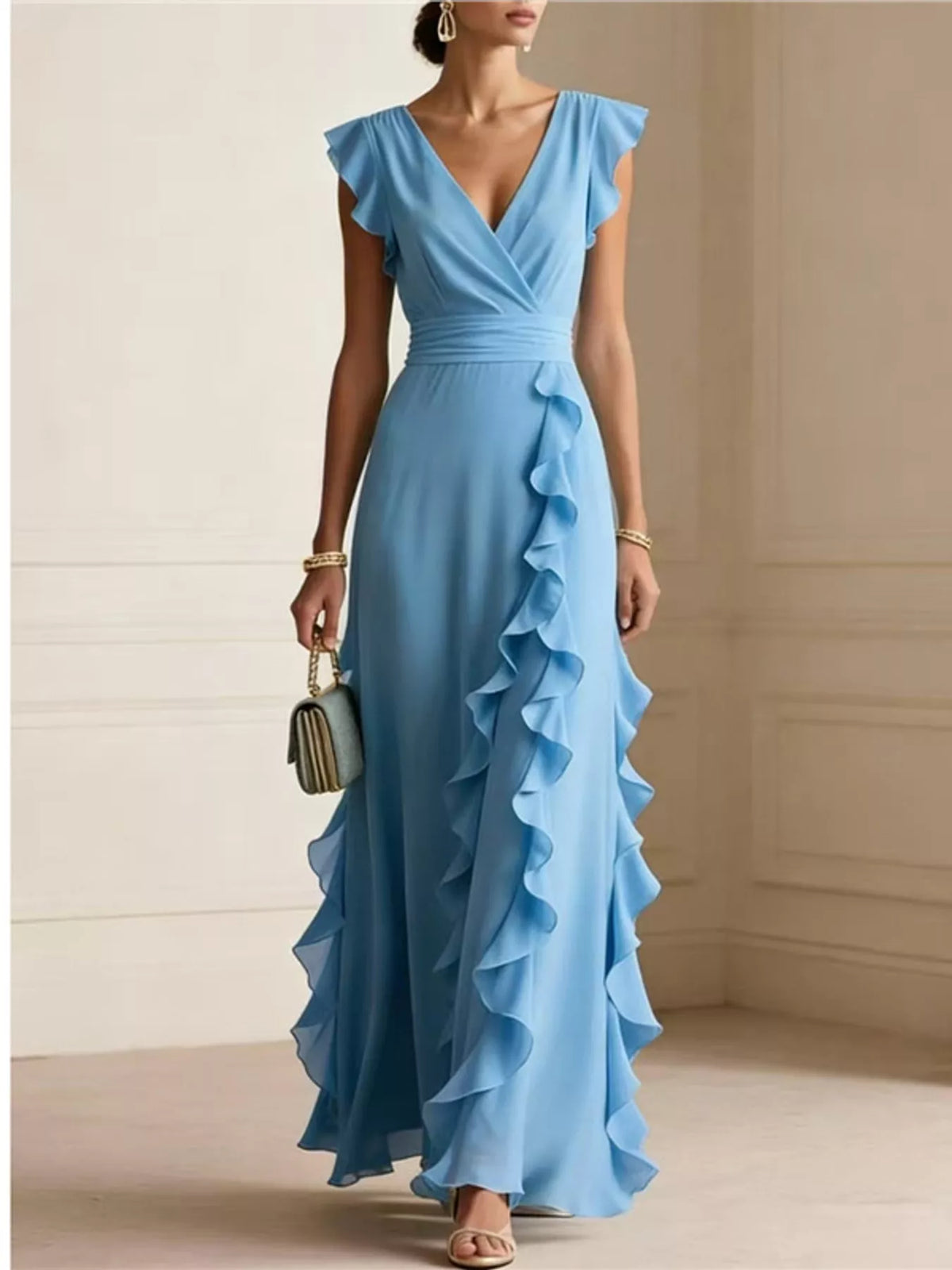 Ruffled Surplice Maxi Dress
