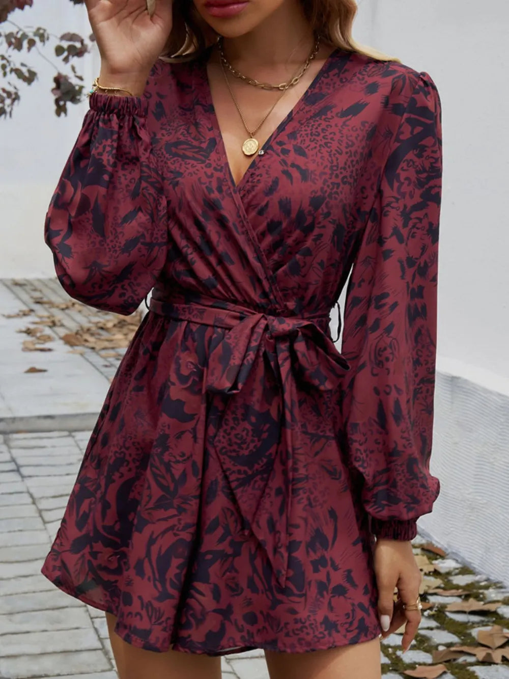 Surplice Tie Long Sleeve Romper