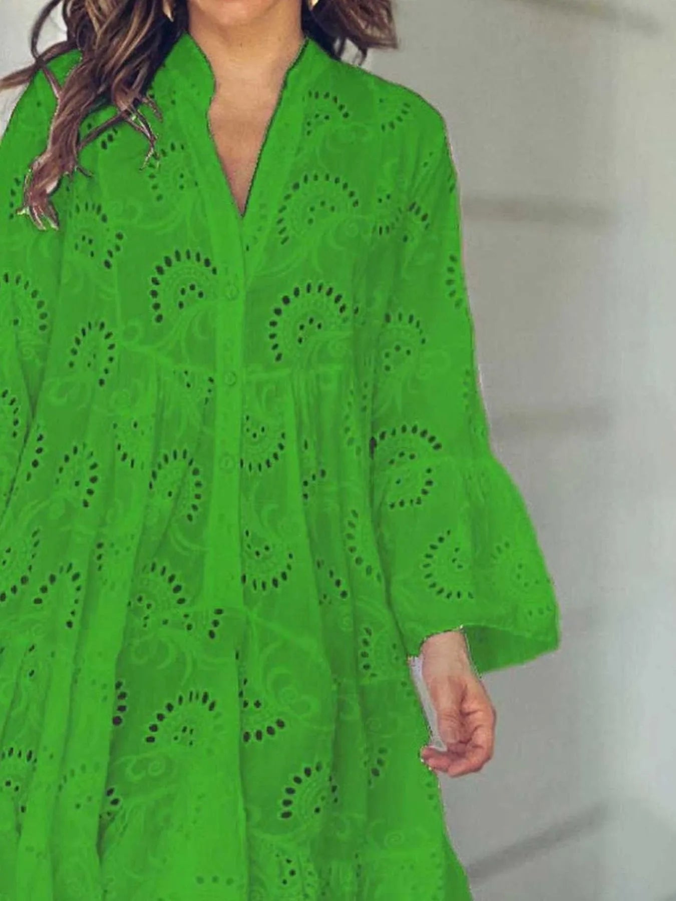 Eyelet V-Neck Tiered Ruffle Dress
