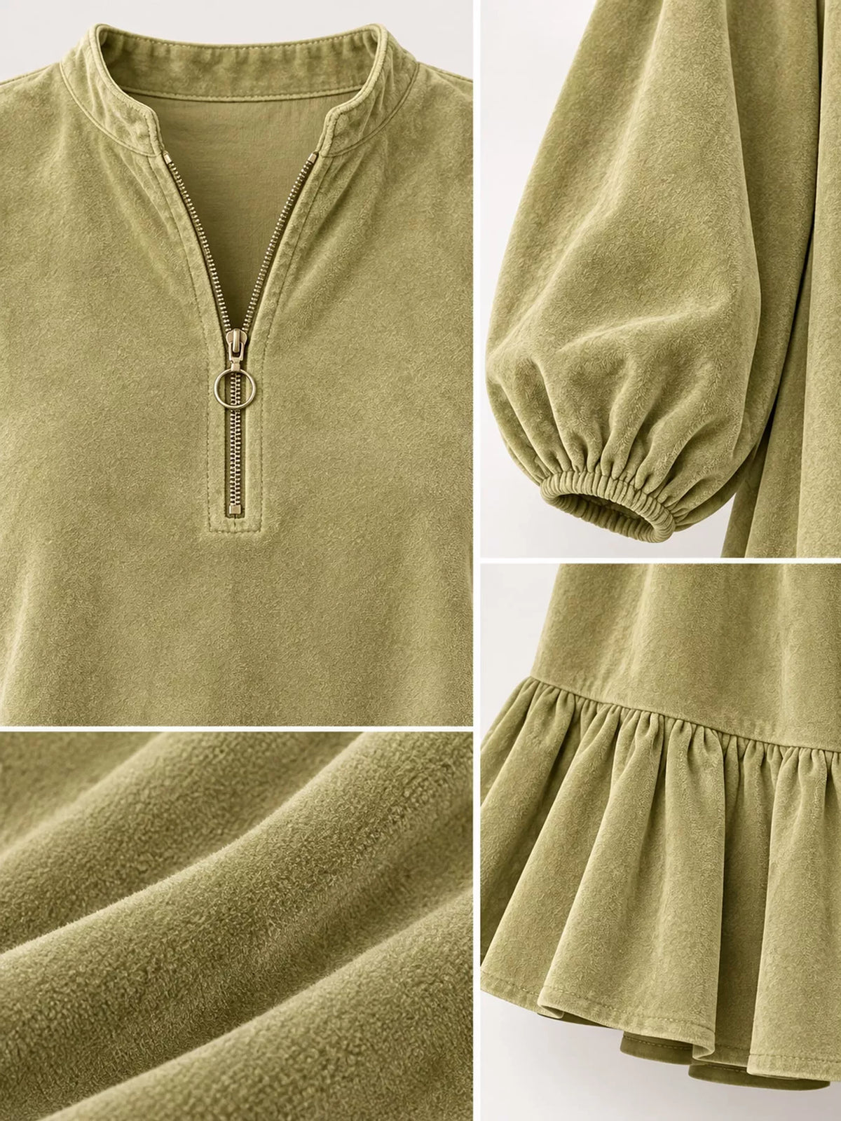 Quarter-Zip Ruffle Hem Mini Dress