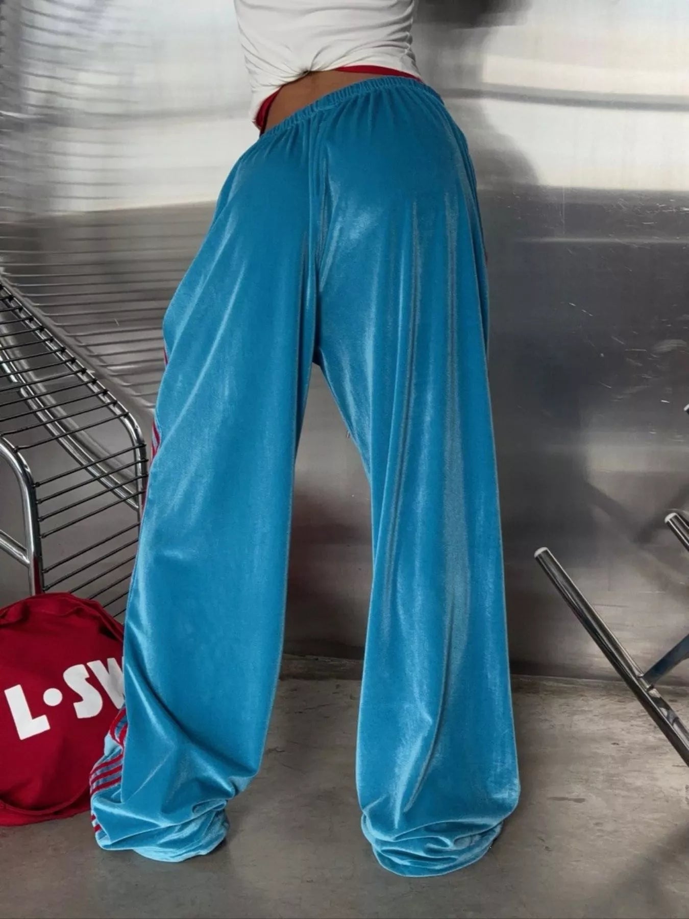 Velvet Wide-Leg Drawstring Pants