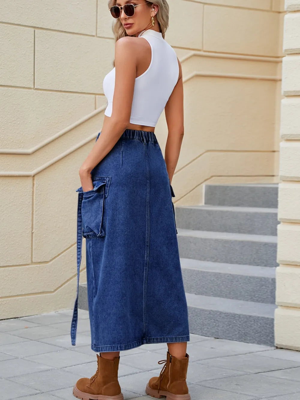 Slit High-Waist Denim Skirt by Manny