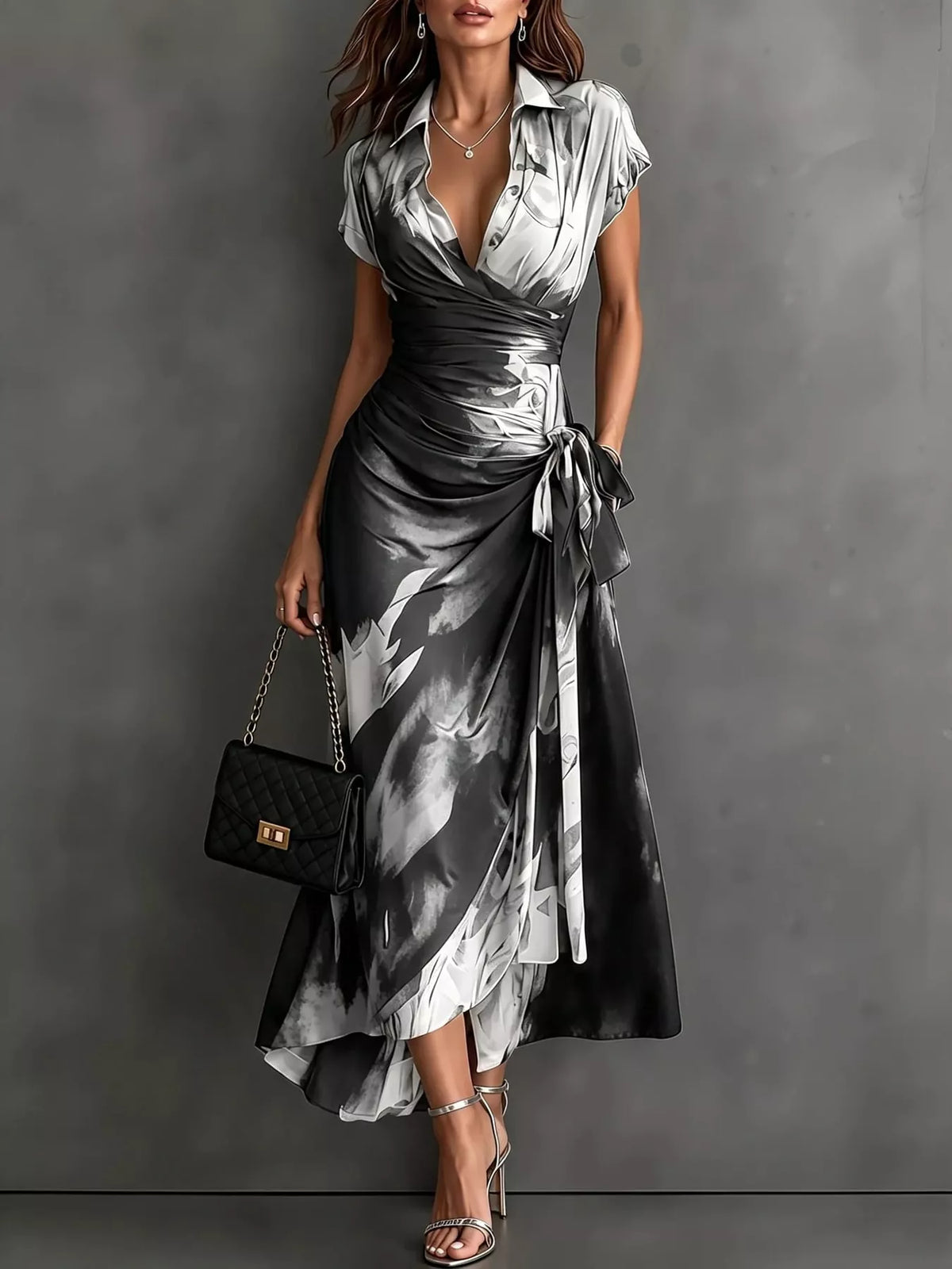 Tie Detail Surplice Dress