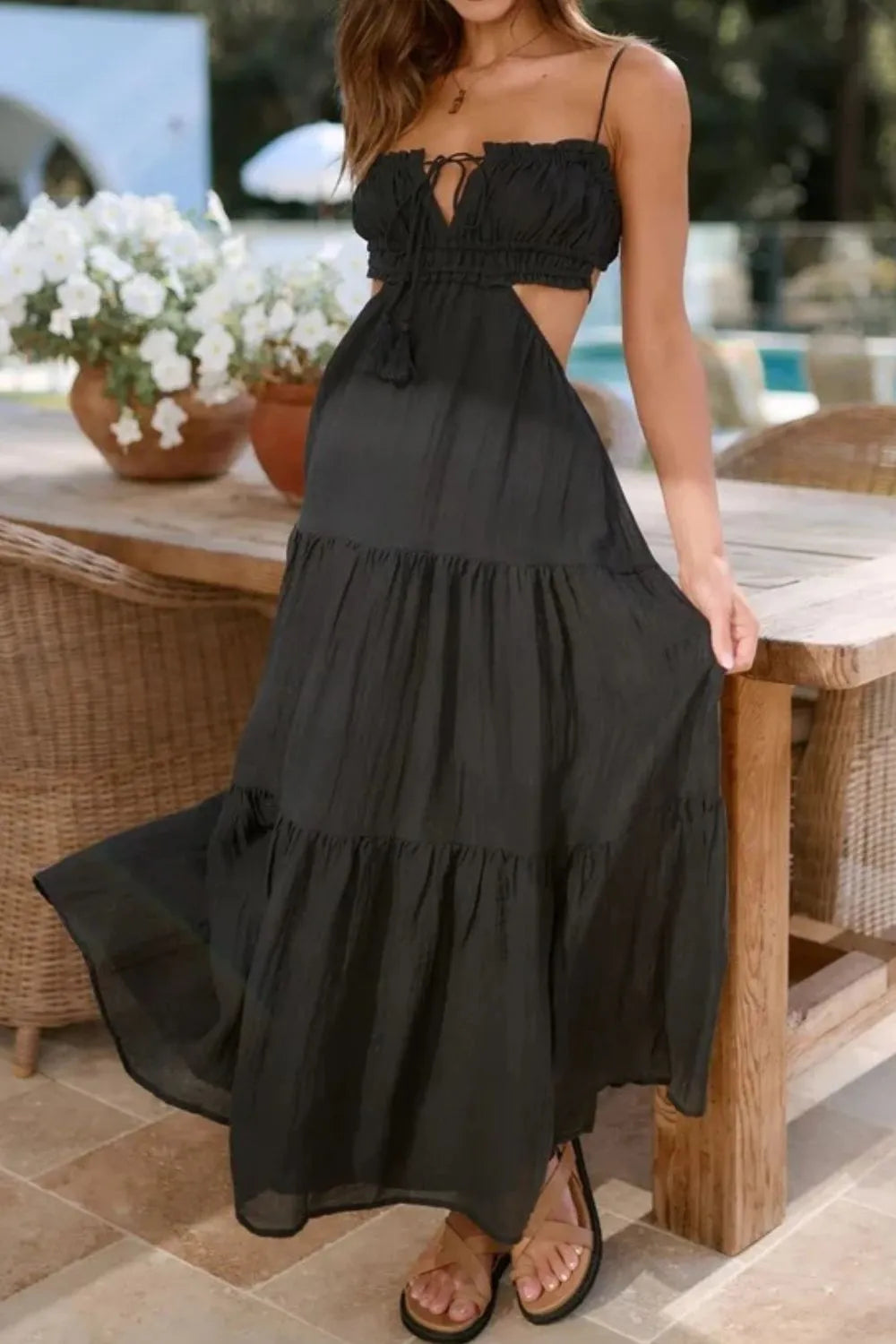 Cutout Square Neck Midi Cami Dress