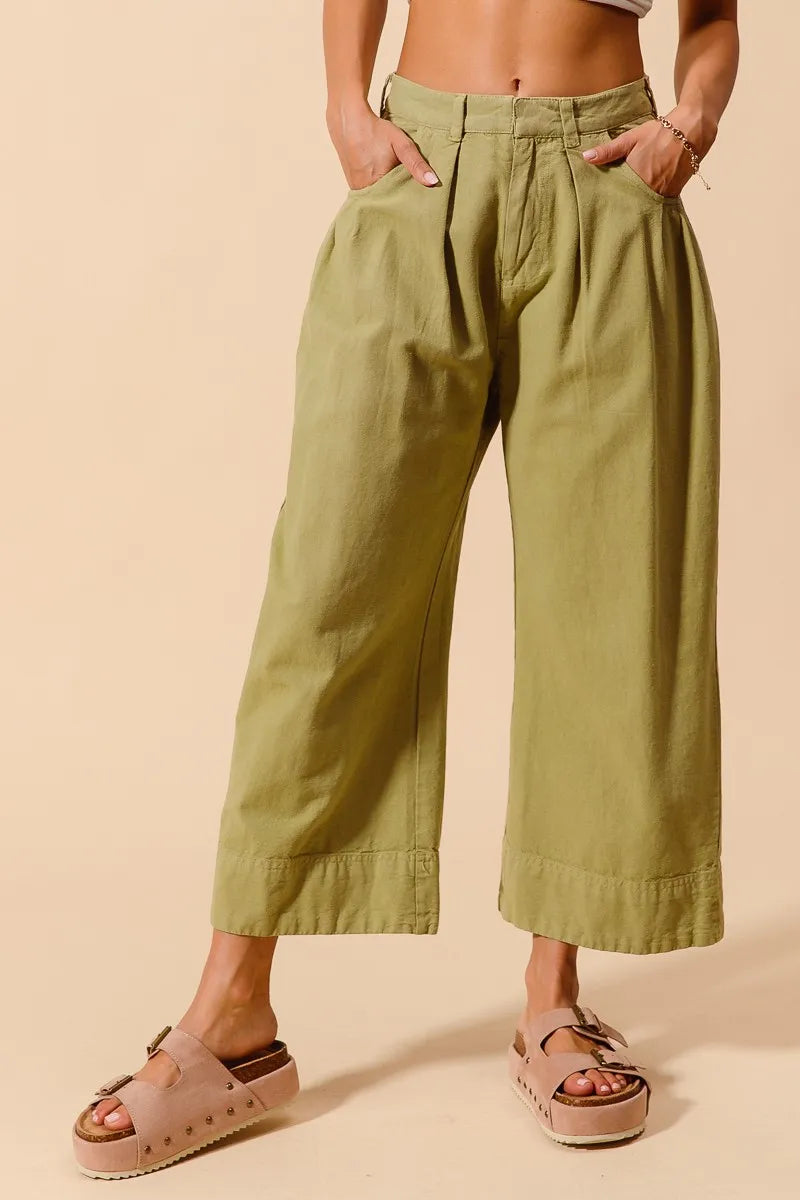 So Me Wide-Leg Chino Pants in Sage