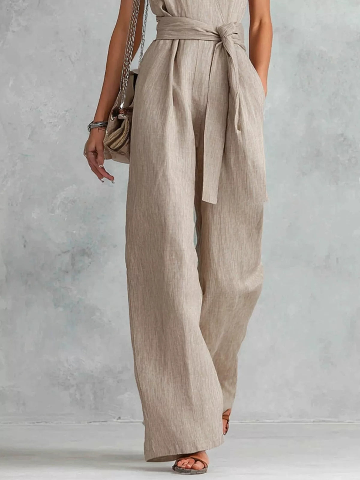 Tied Sleeveless Wide Leg Jumpsuit