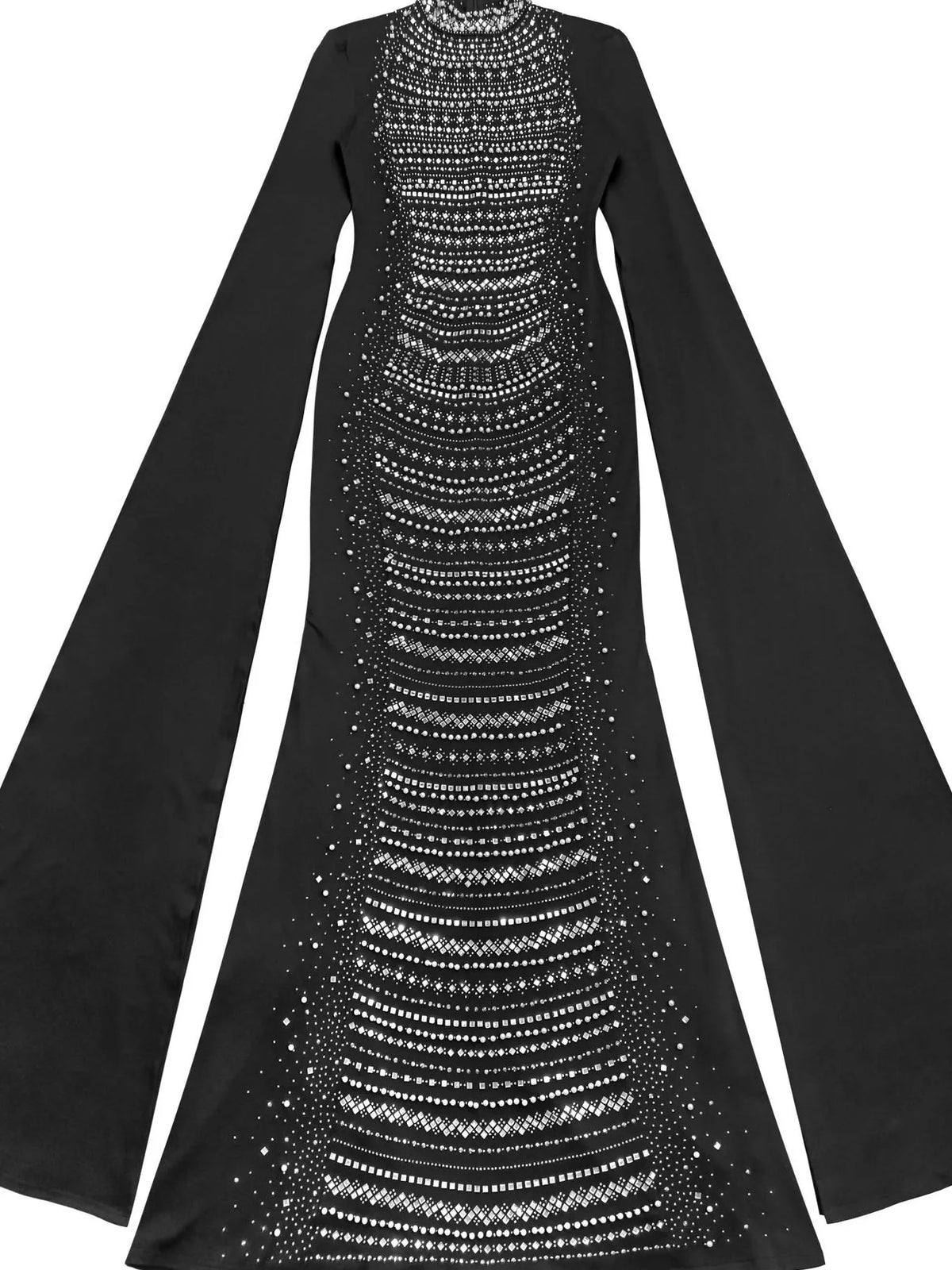 Rhinestone Cape Sleeve Maxi Dress in Black