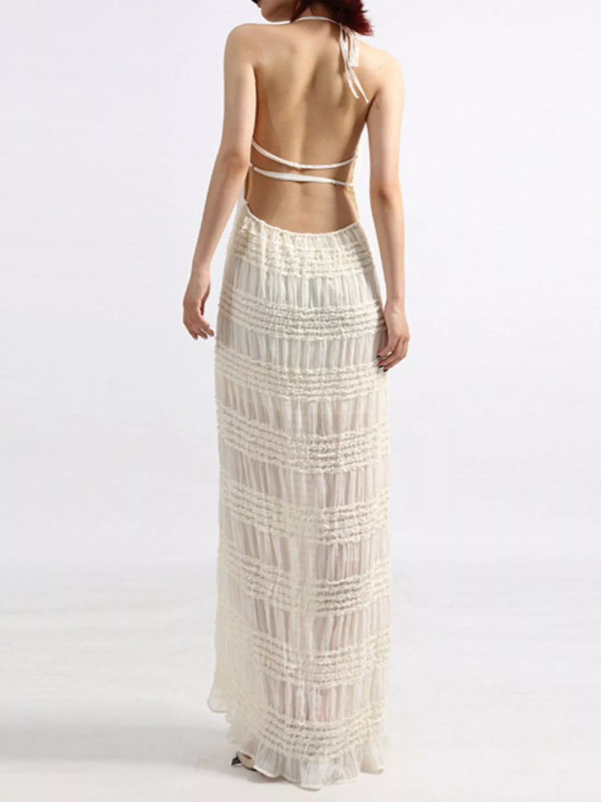 Backless Halter Maxi Dress in White