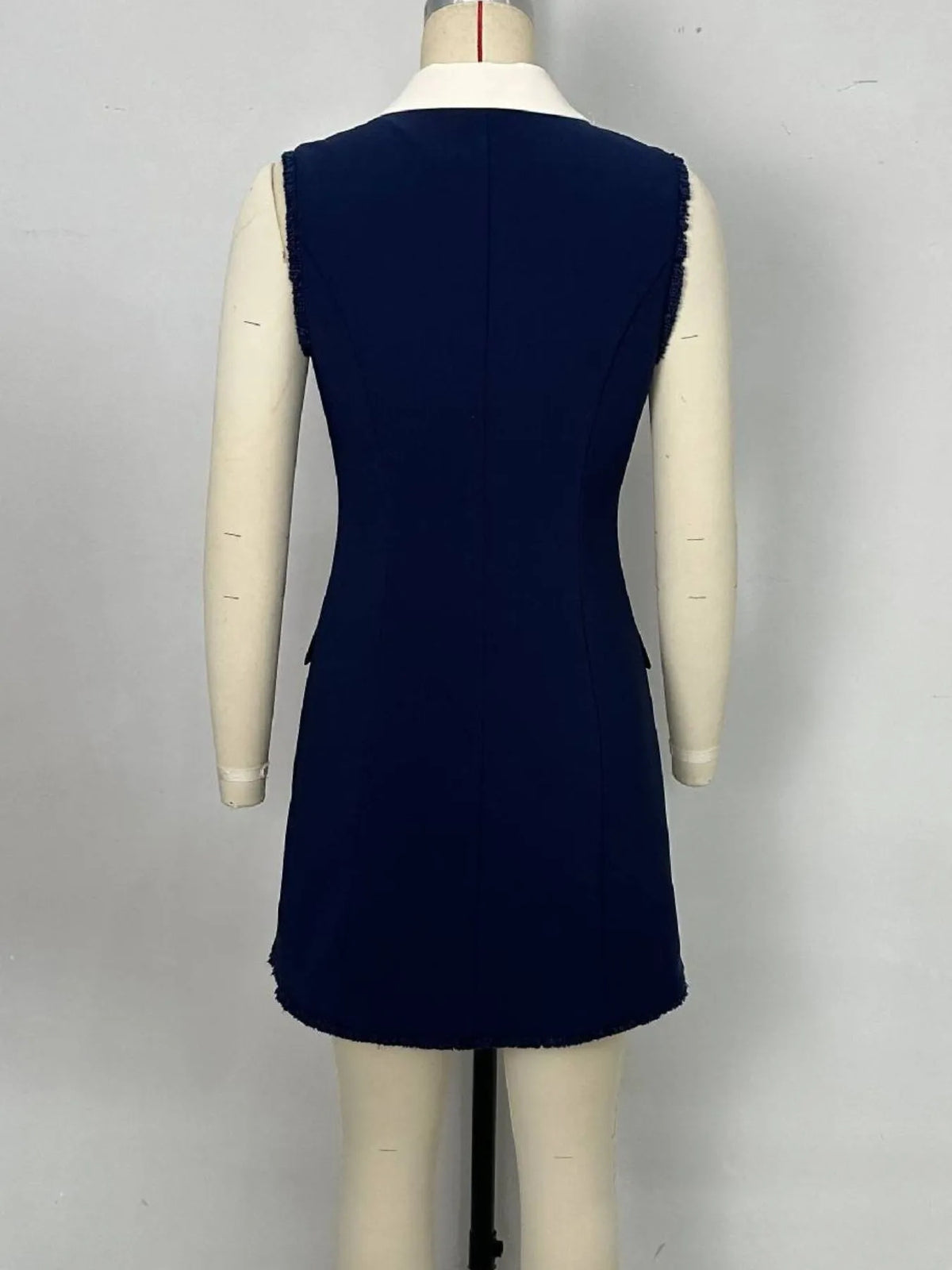 Contrast Collar Button-Front Mini Dress in Dark Blue