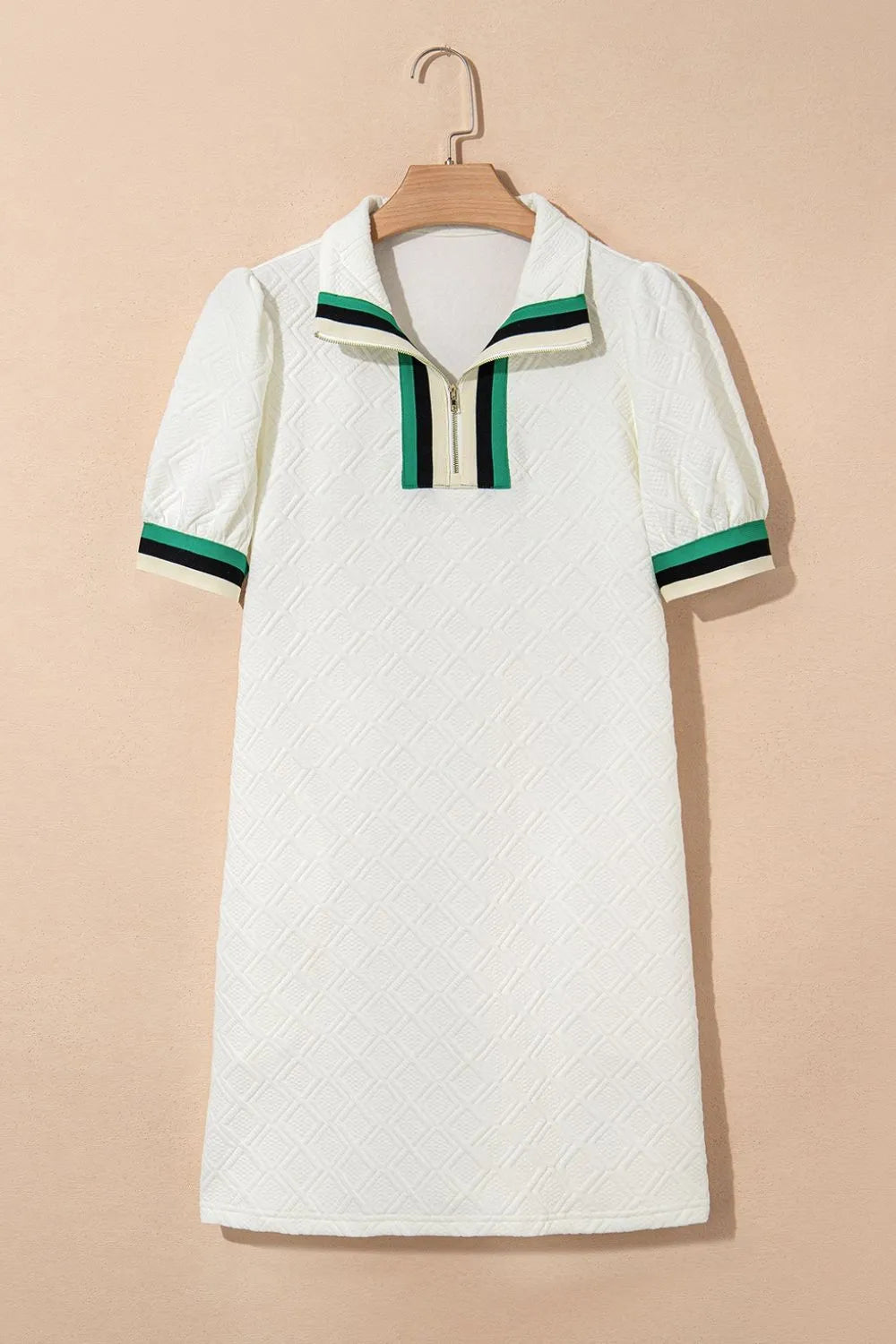 Striped Collared Zip-Up Textured Dress
