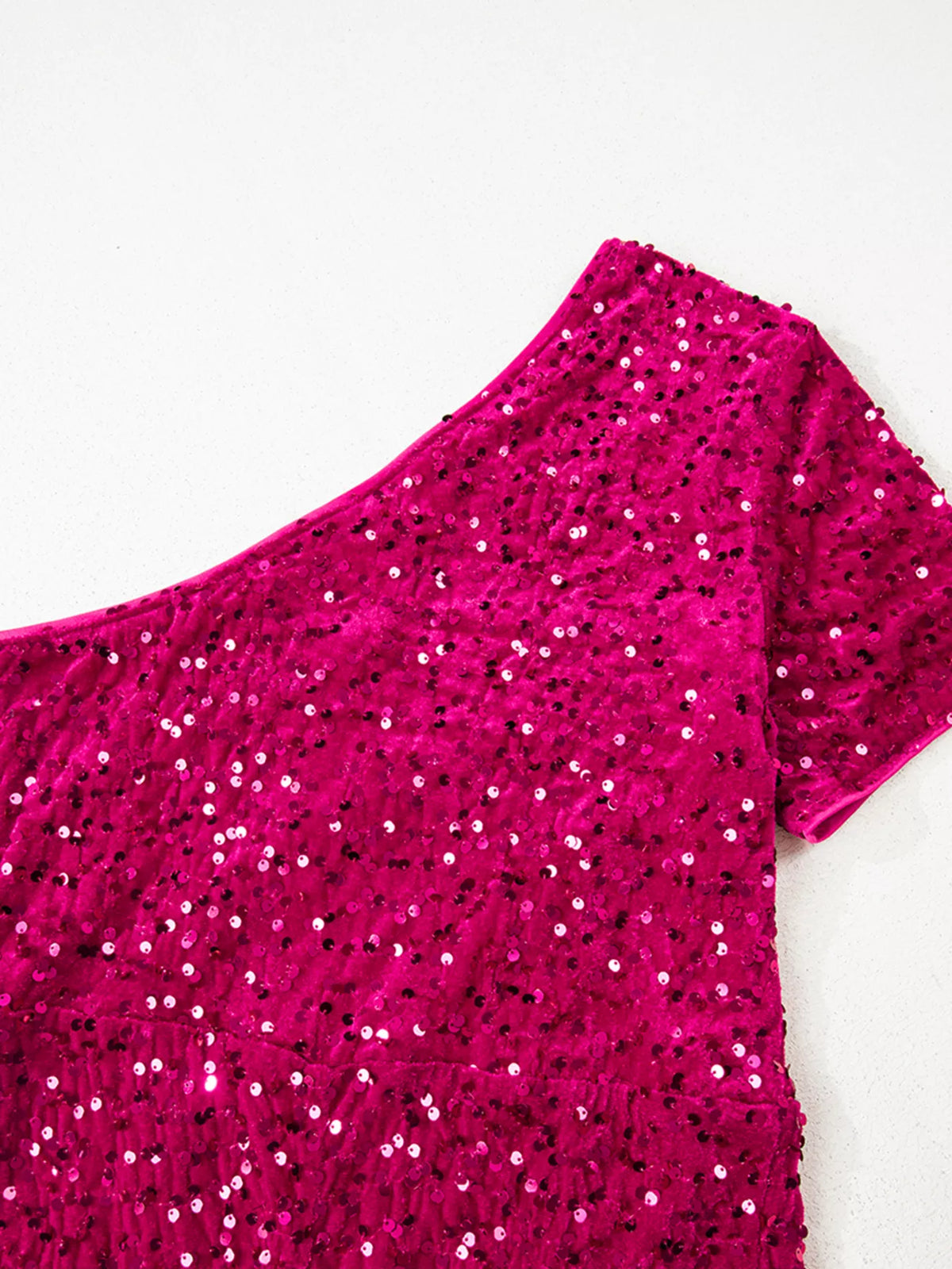 Sequin One-Shoulder Dress in Cerise