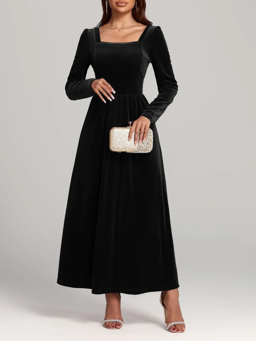 Velvet Square Neck Backless Dress