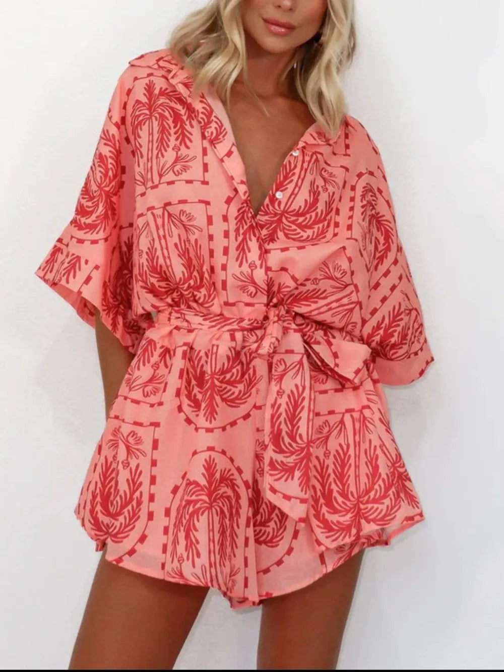 Tie-Waist Half Sleeve Romper
