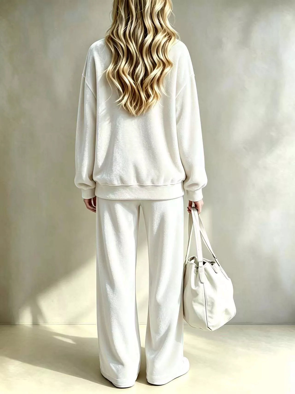 Dropped Shoulder Velvet Top and Wide Leg Pants Set