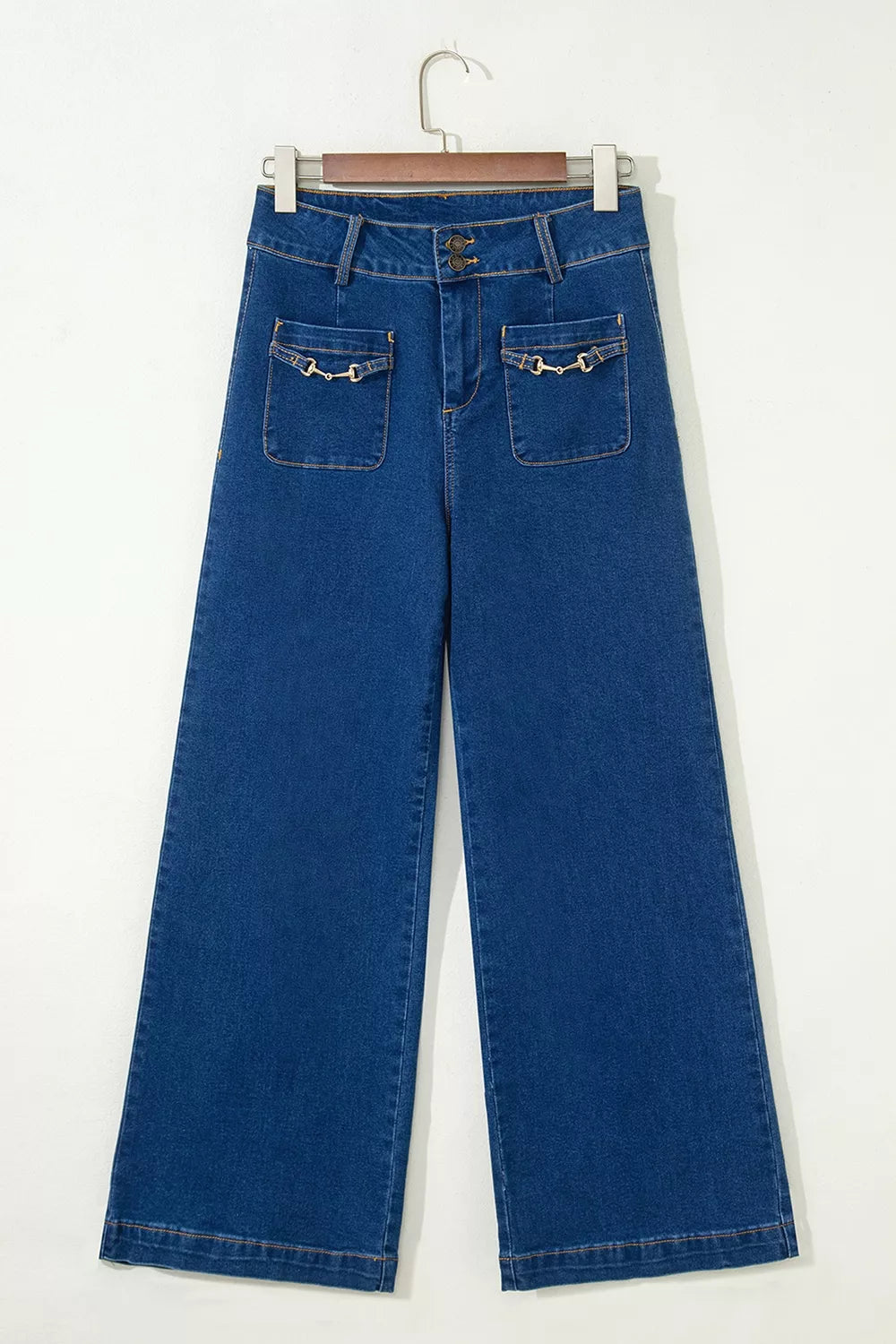 Hardware Patched Pocket Wide Leg Jeans in Navy