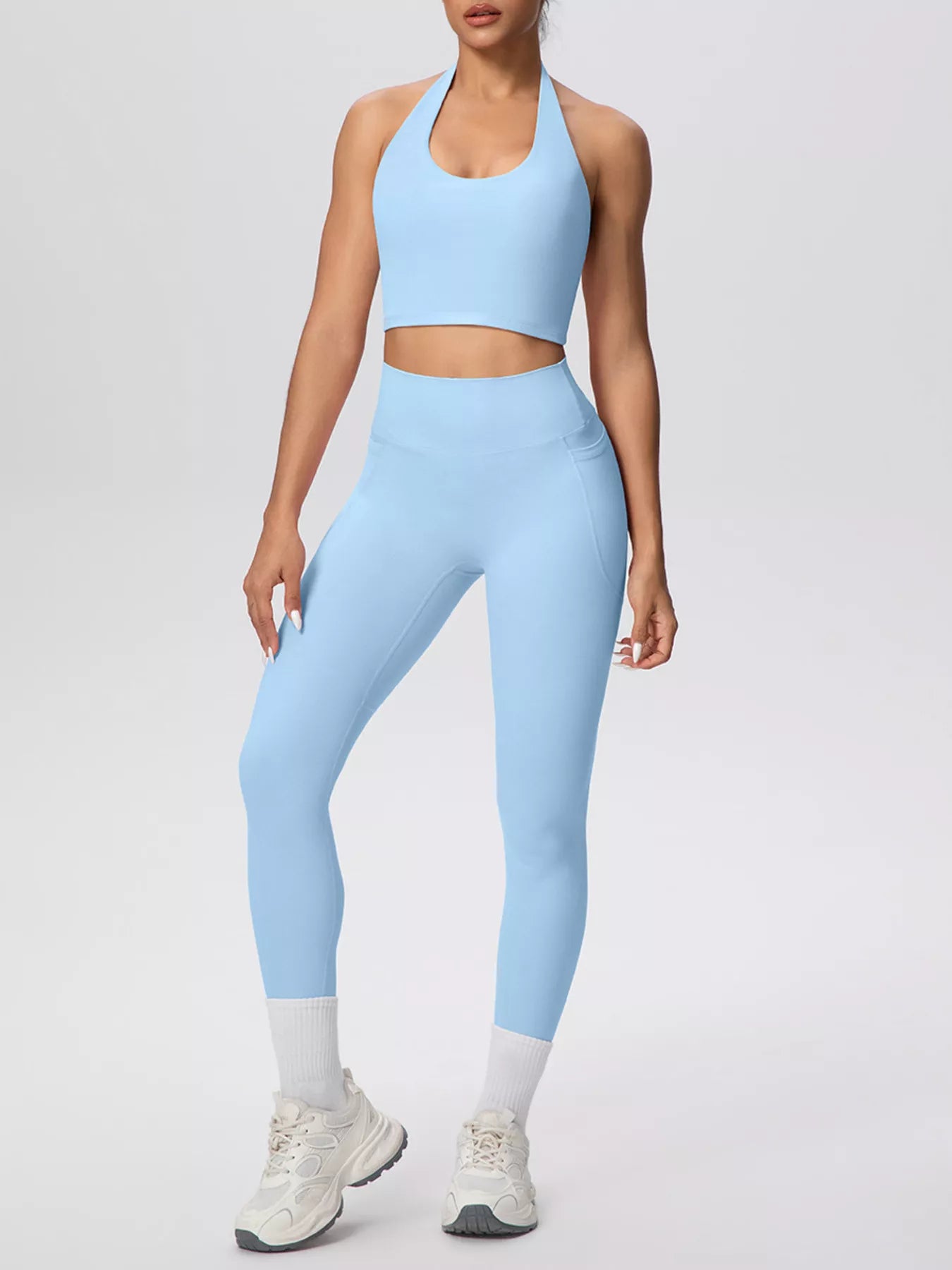 Halter Neck Crop Top and Leggings Active Set