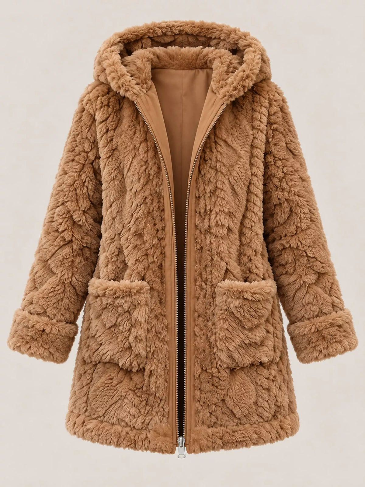 Faux Fur Hooded Zip-Up Jacket in Ocean Blue