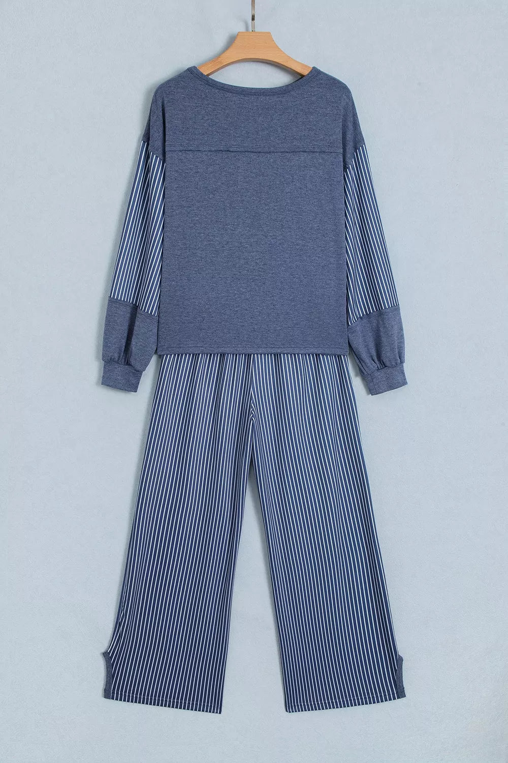 Raw Seam Patchwork Top and Pants Set in Dusty Blue