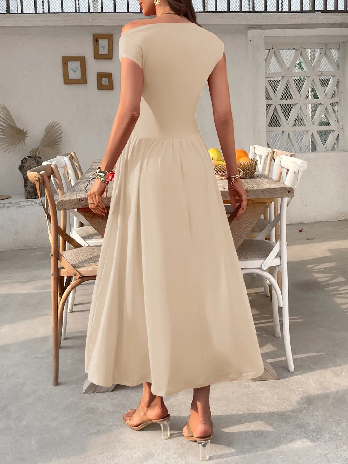 Single-Shoulder Pocketed Dress in Dusty Pink