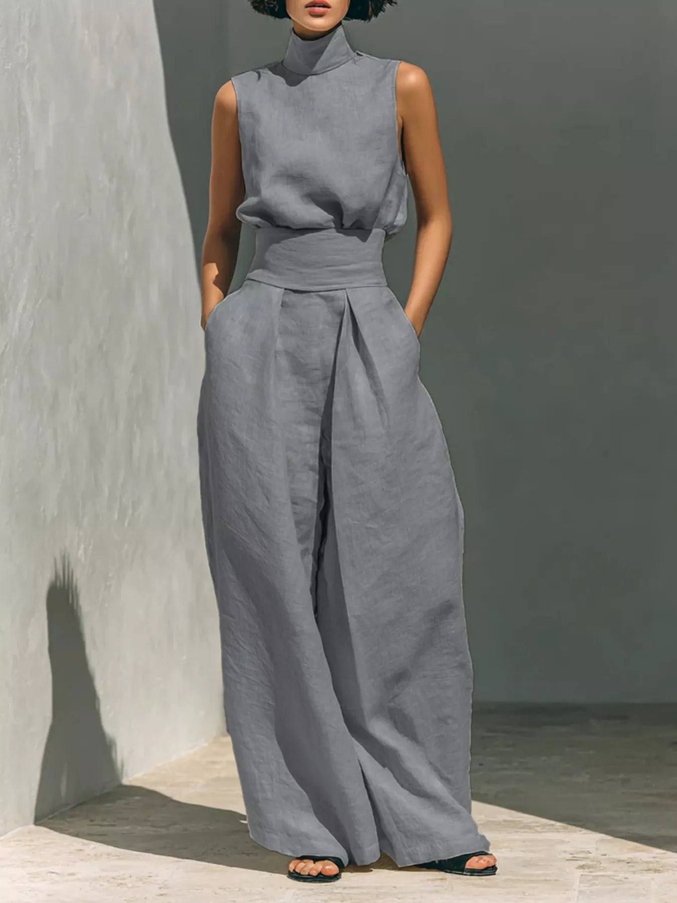 Smocked Waist Wide-Leg Jumpsuit