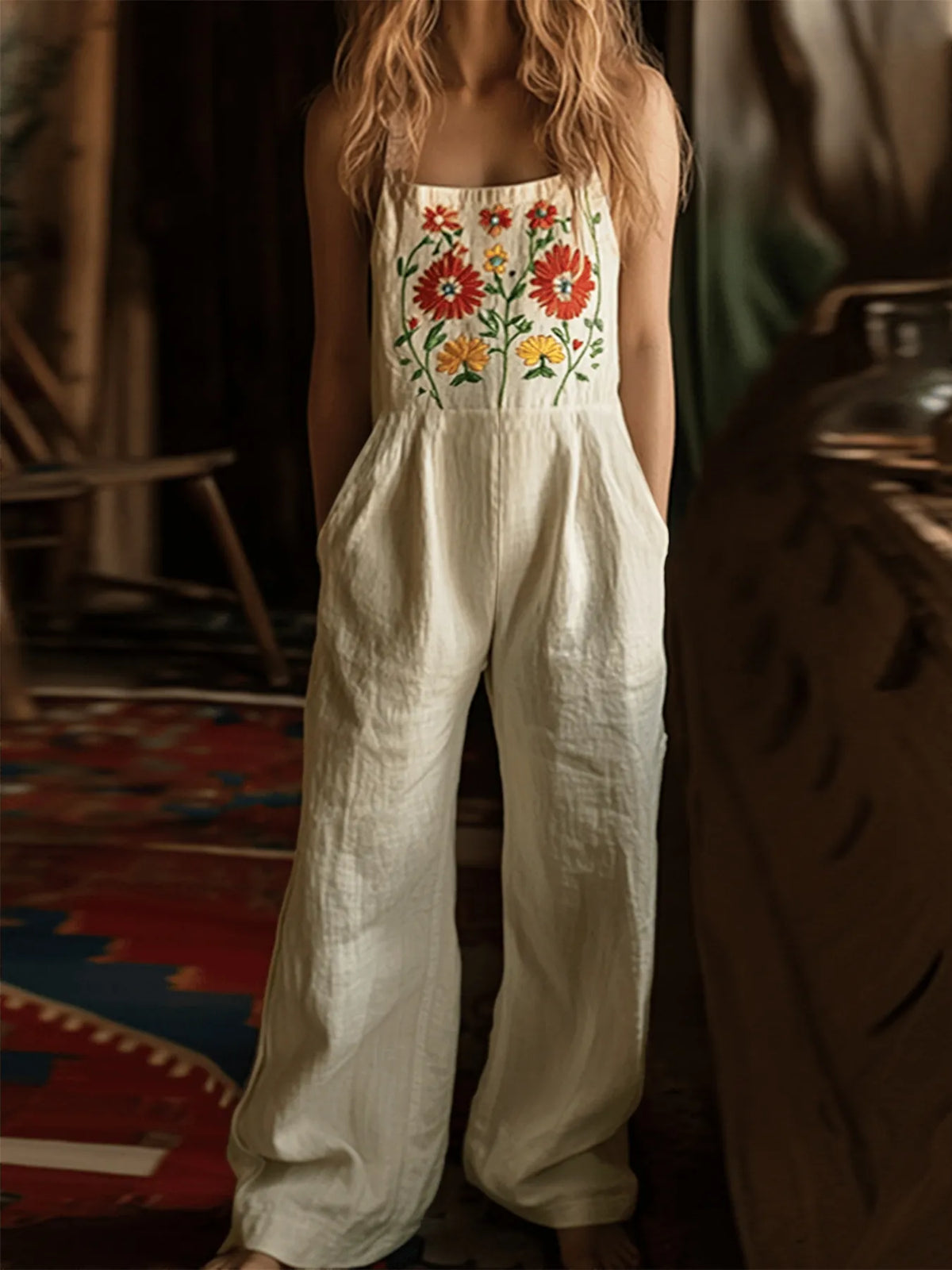 Floral Embroidered Wide-Leg Jumpsuit
