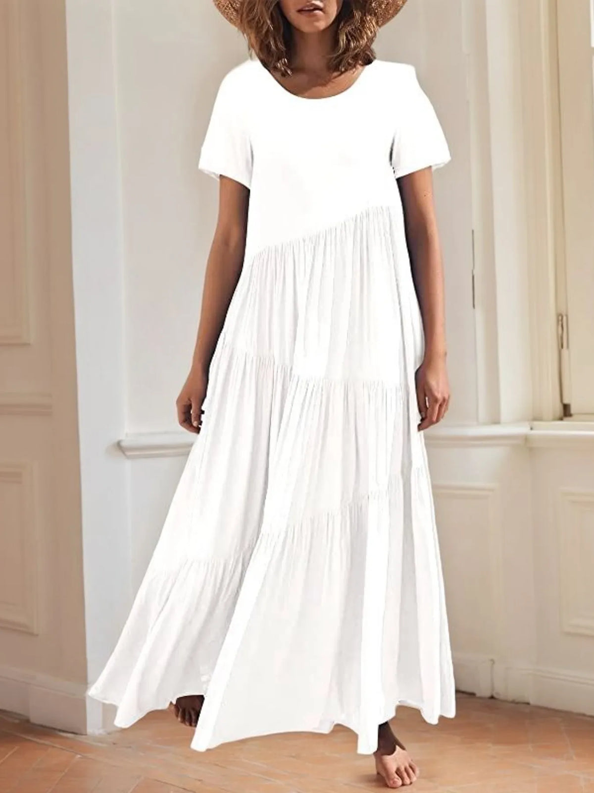 Round Neck Tiered Ruffle Maxi Dress