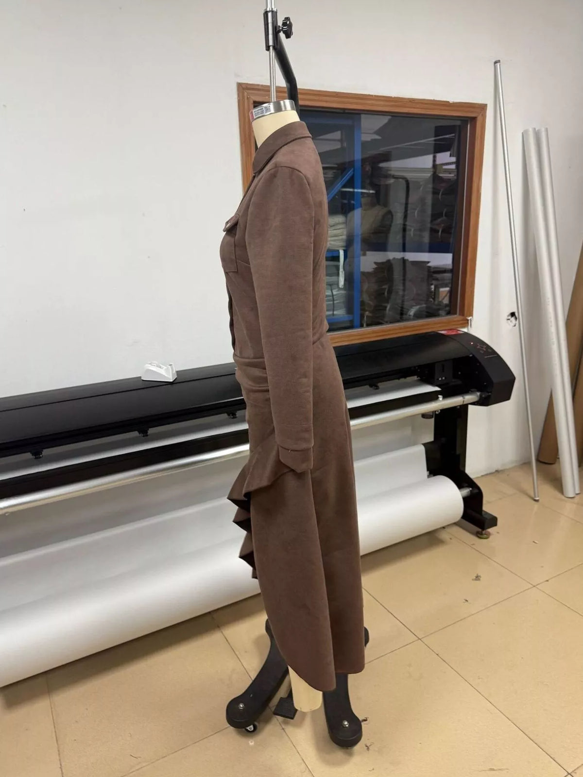 Button Front High-Low Maxi Dress in Dark Brown