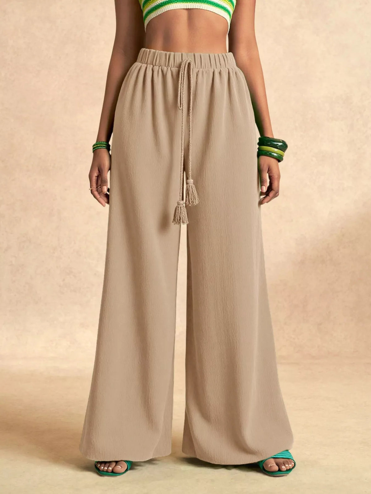 High-Rise Drawstring Wide-Leg Pants