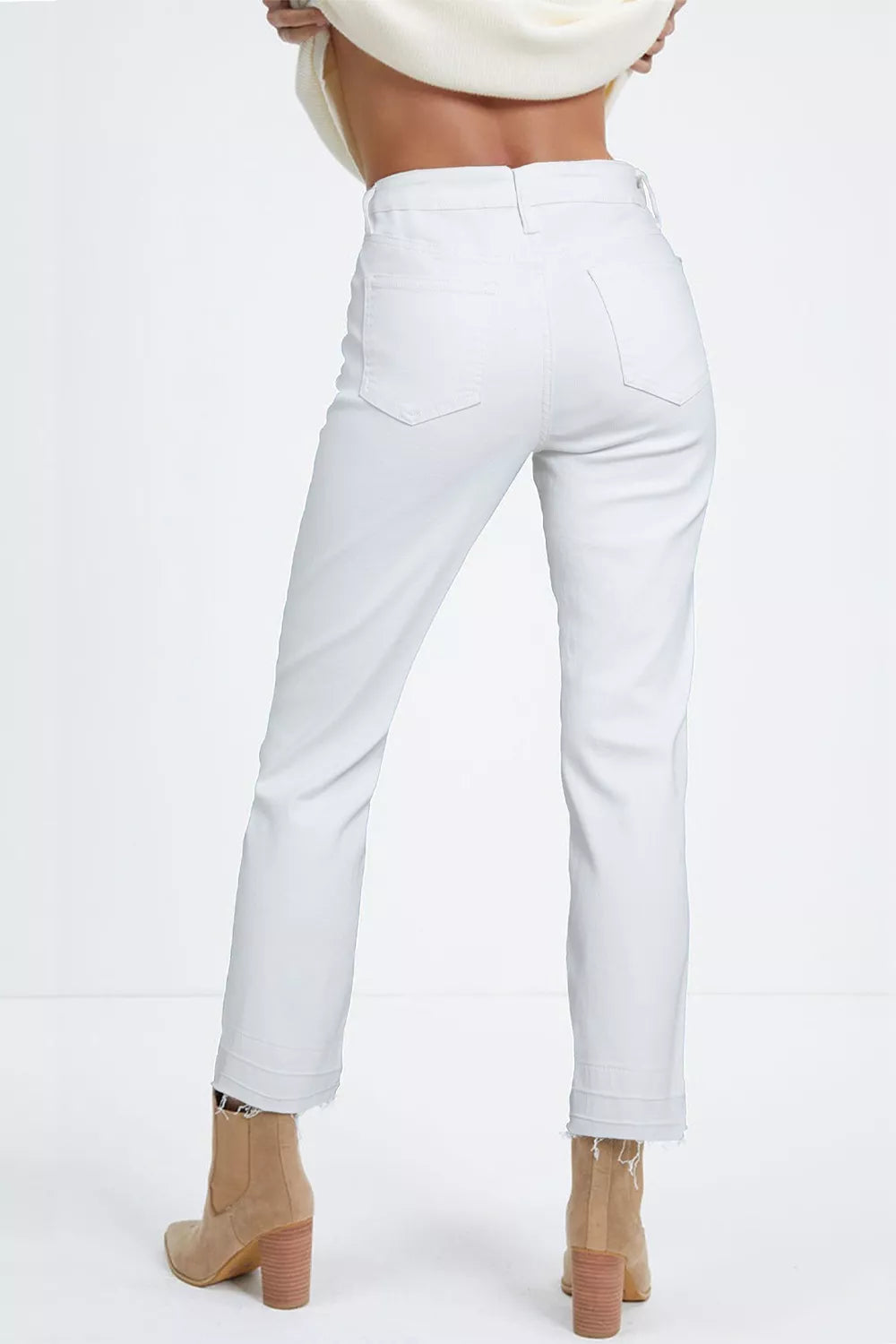 High-Waisted Straight Leg Jeans in White