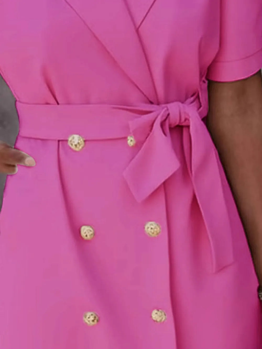 Lapel Collar Tie-Waist Mini Dress by Ease Mee
