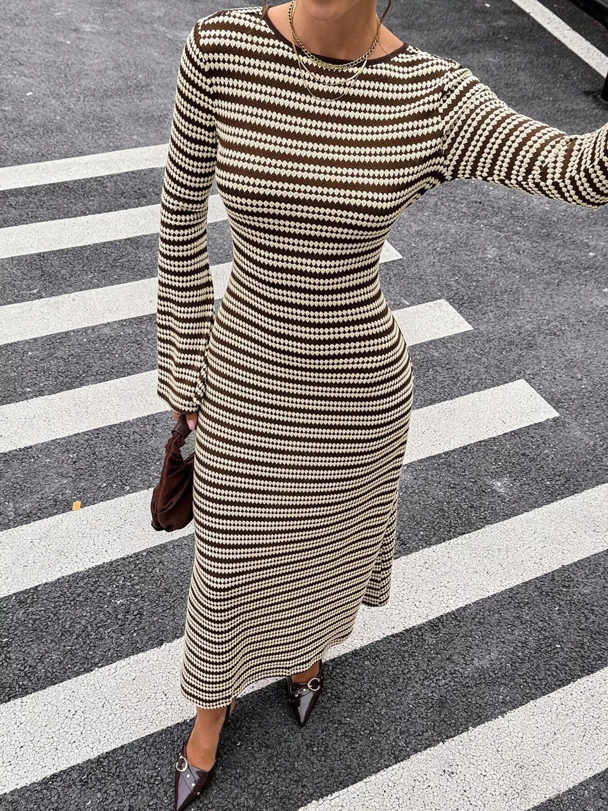 Striped Sweater Dress with Flared Sleeves