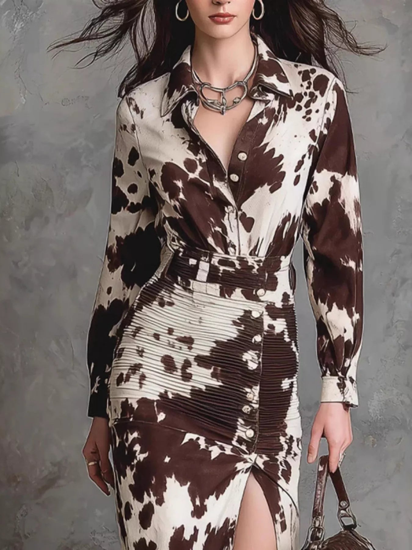 Ruched Slit Maxi Dress in Giraffe Print