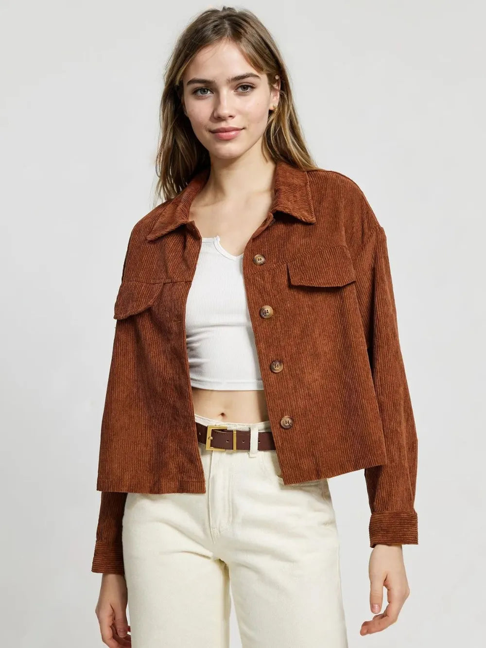 Long Sleeve Button-Up Jacket in Brown