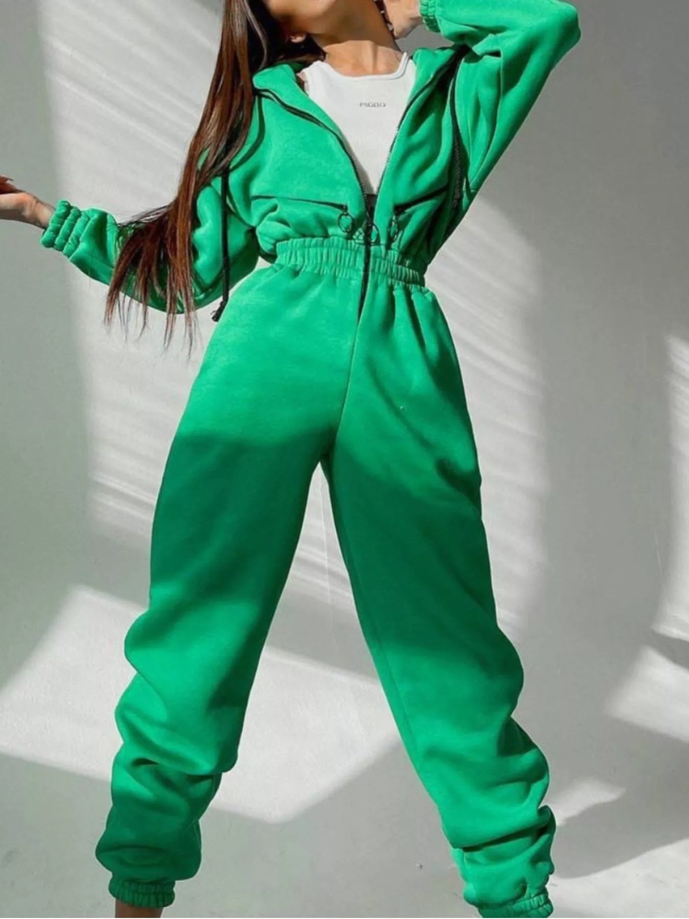 Zip Front Dropped Shoulder Jumpsuit