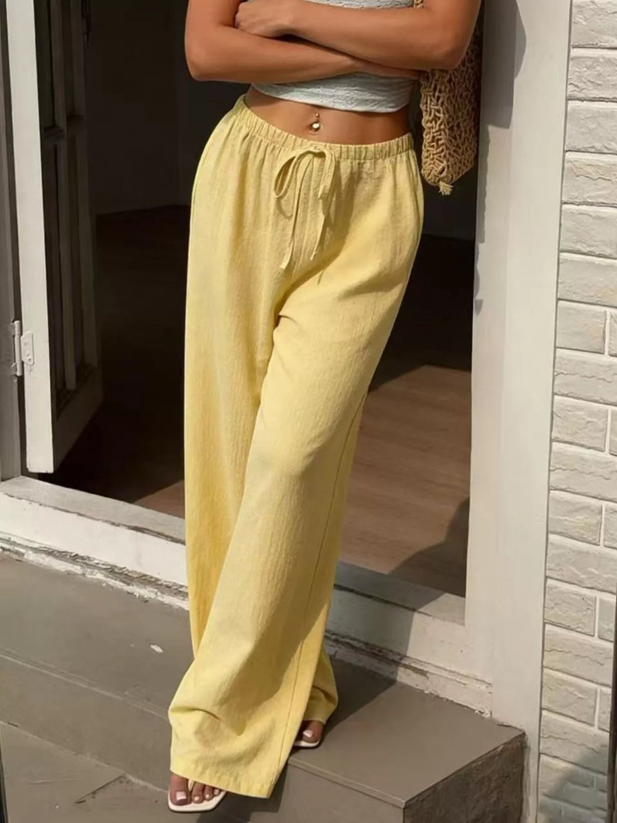 Plus Size Drawstring Wide Leg Pants