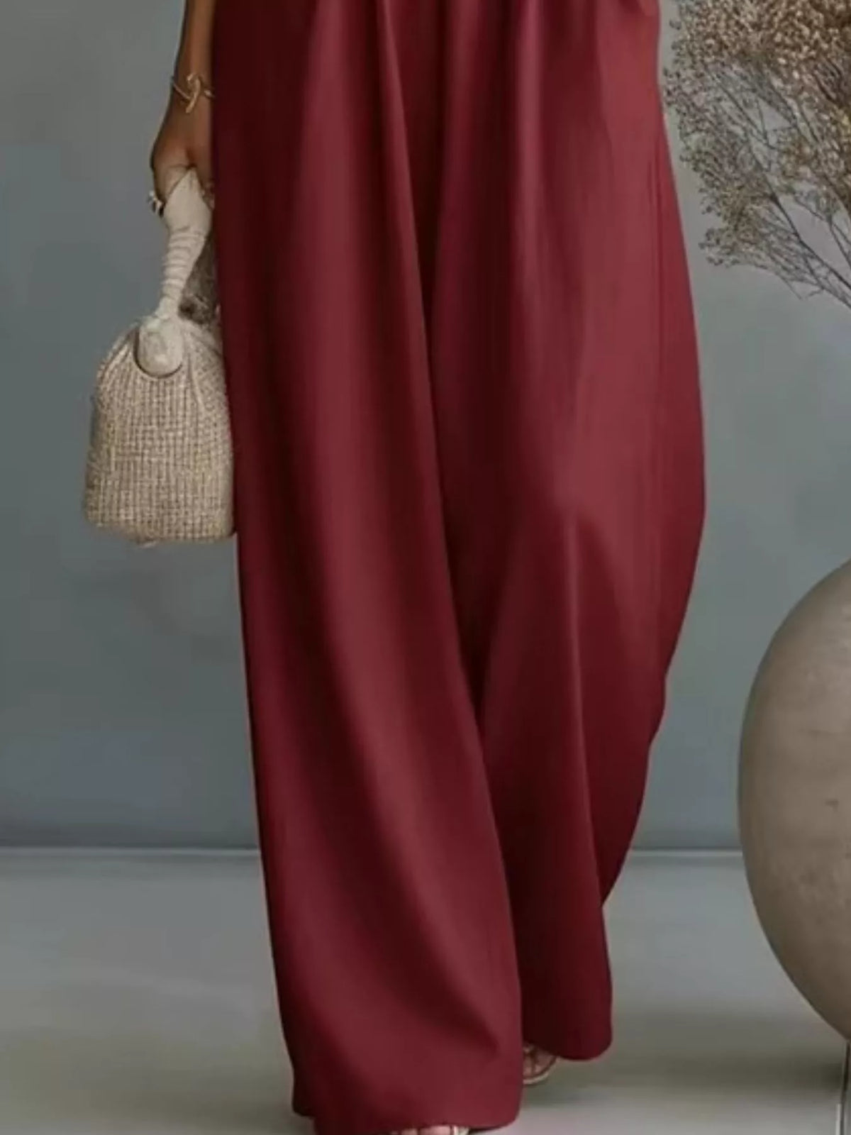 Ruched Half Sleeve Wide-Leg Jumpsuit