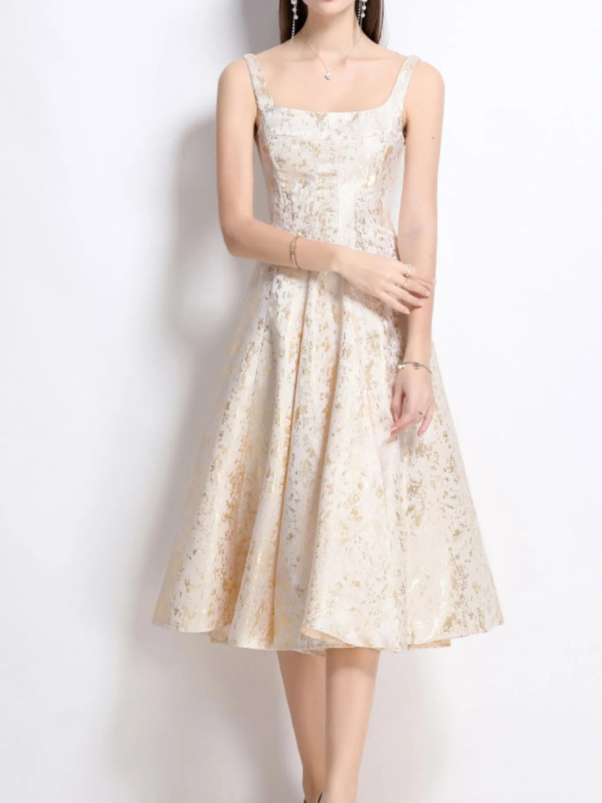 A-Line Floral Midi Dress in Apricot