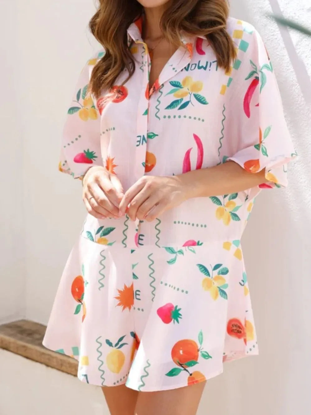 Collared Half-Sleeve Romper in Blush Pink