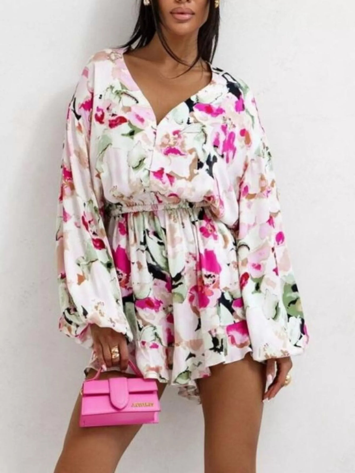 Floral V-Neck Long Sleeve Romper