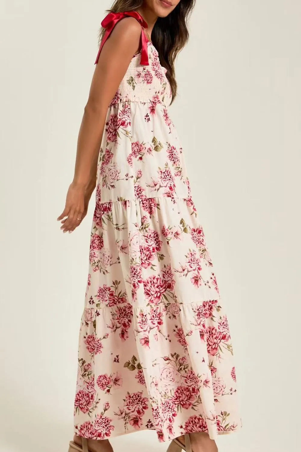 Floral Tiered Maxi Dress with Mixed Print