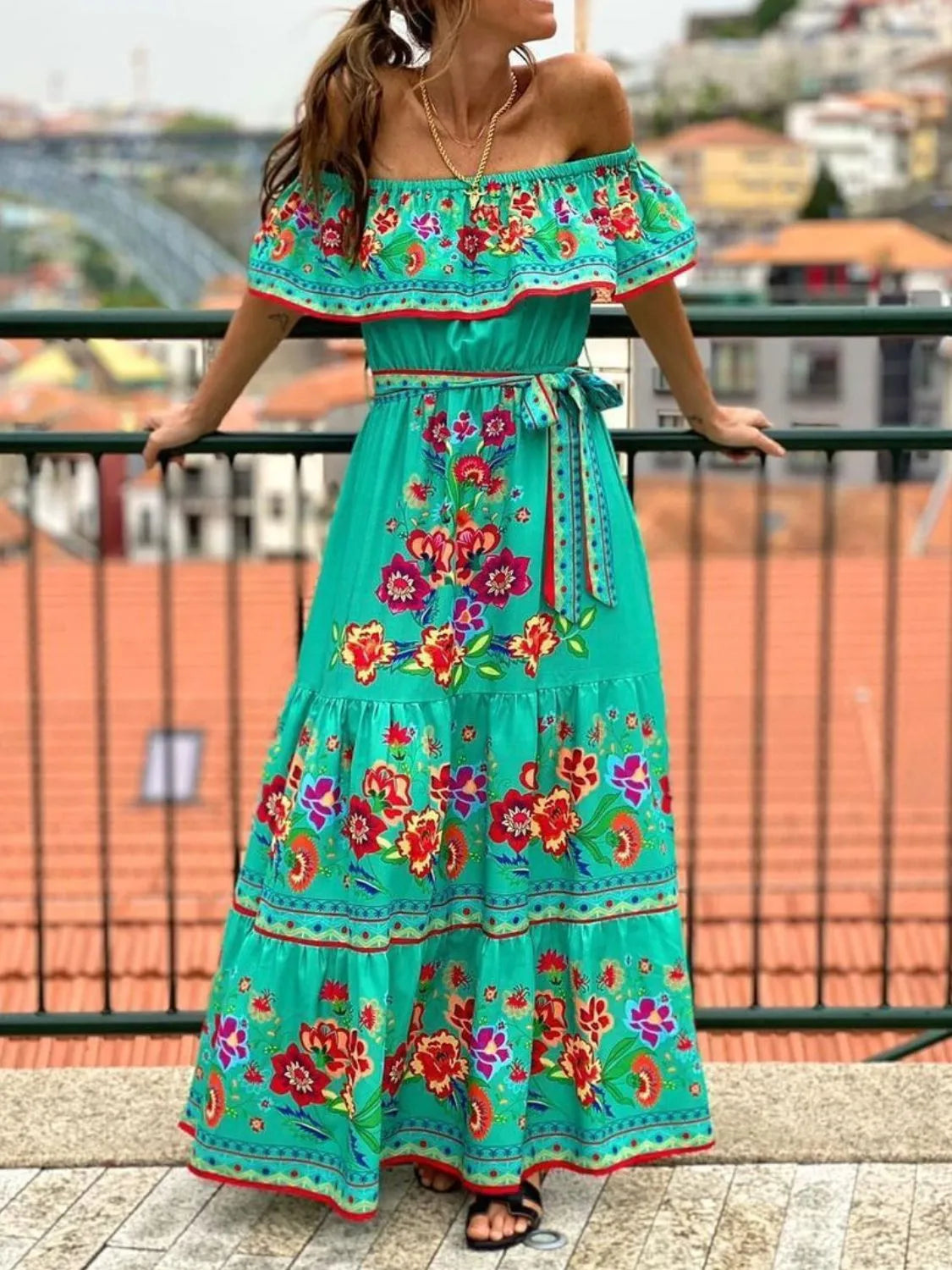 Floral Off-Shoulder Ruffle Maxi Dress