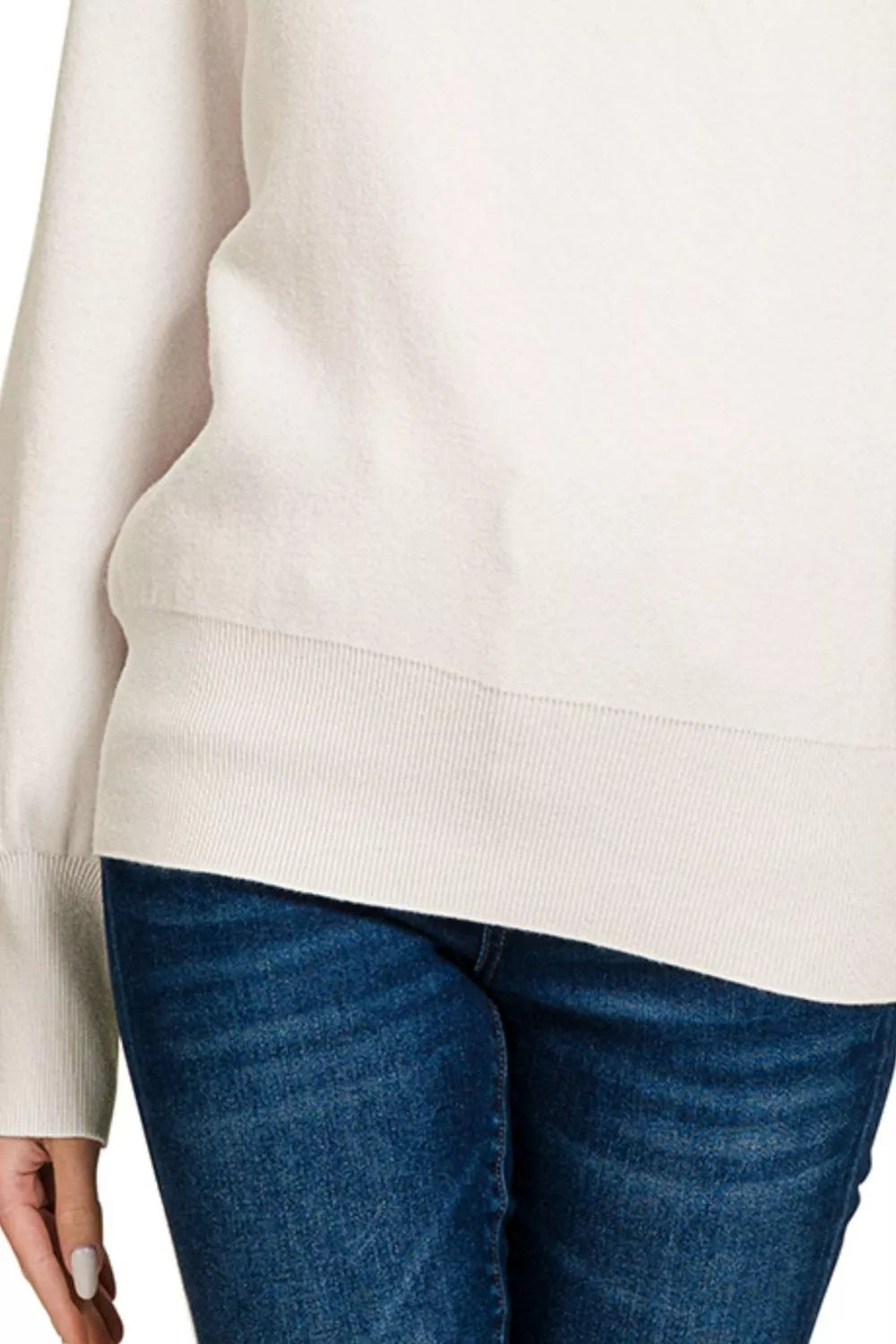 Zenana Mock Neck Exposed Seam Sweater in Off White