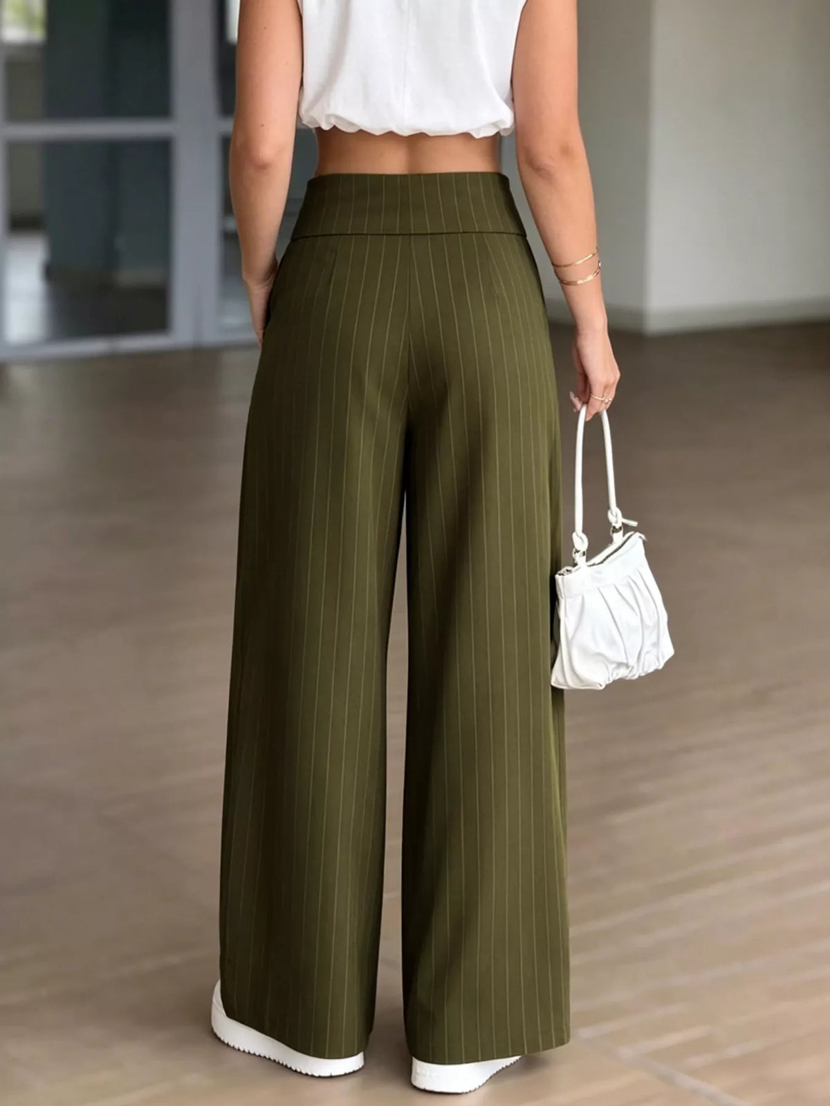 High-Waisted Pinstripe Wide-Leg Pants