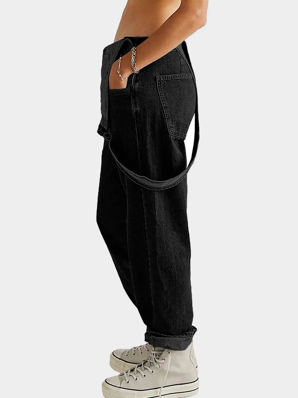 Wide Strap Denim Overalls in Black by Dreamy Drapes